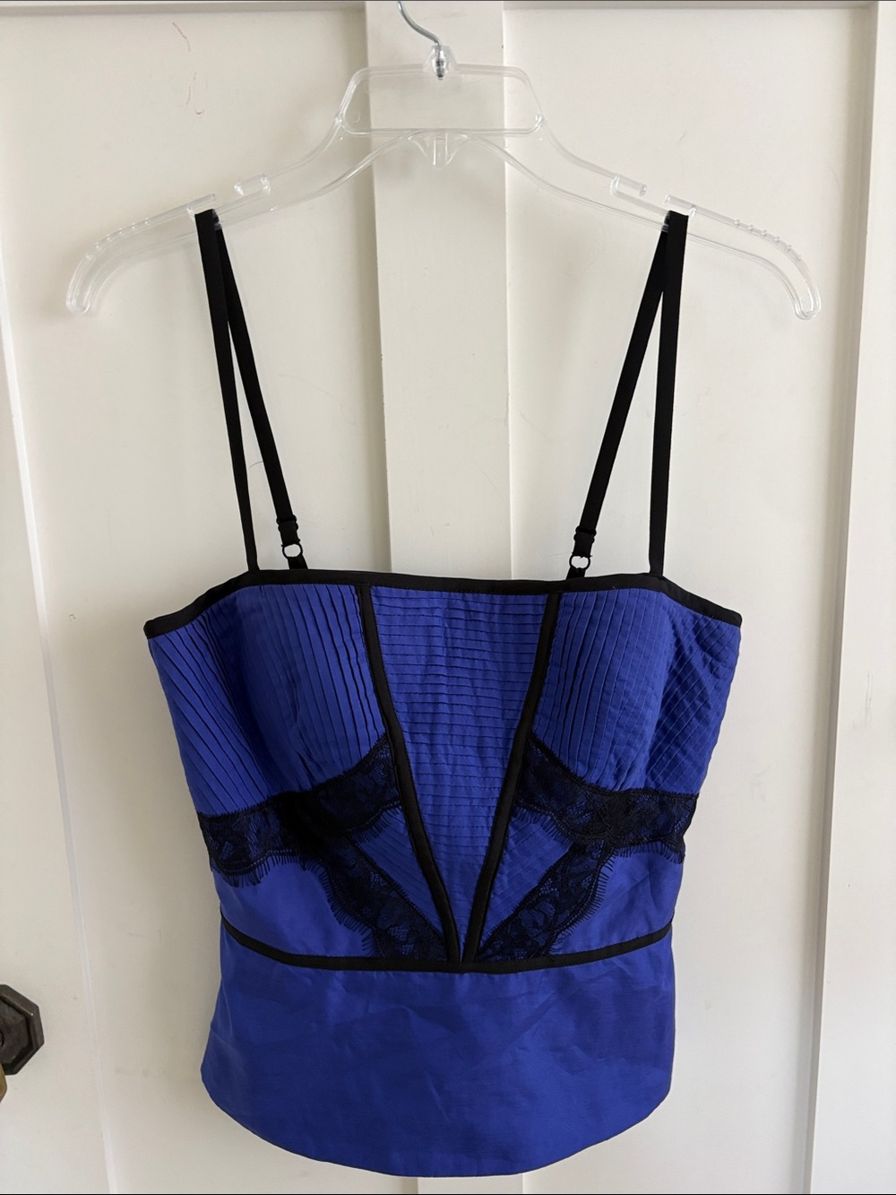 NWOT BEBE violet blue black Lace SILK Corset Tank Top Sz A